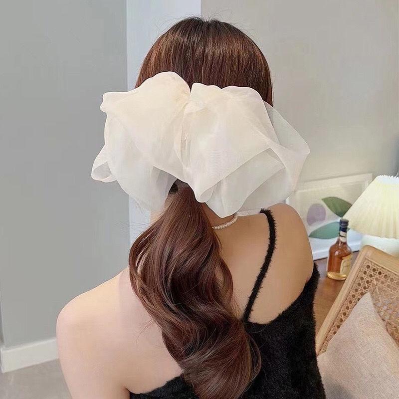 Neue Haarnadel mit Schleife für Frauen, süße Haarspange aus Satinstoff, koreanischer Chiffon-Pferdeschwanz, übergroße mehrschichtige Haarnadel, Haarschmuck