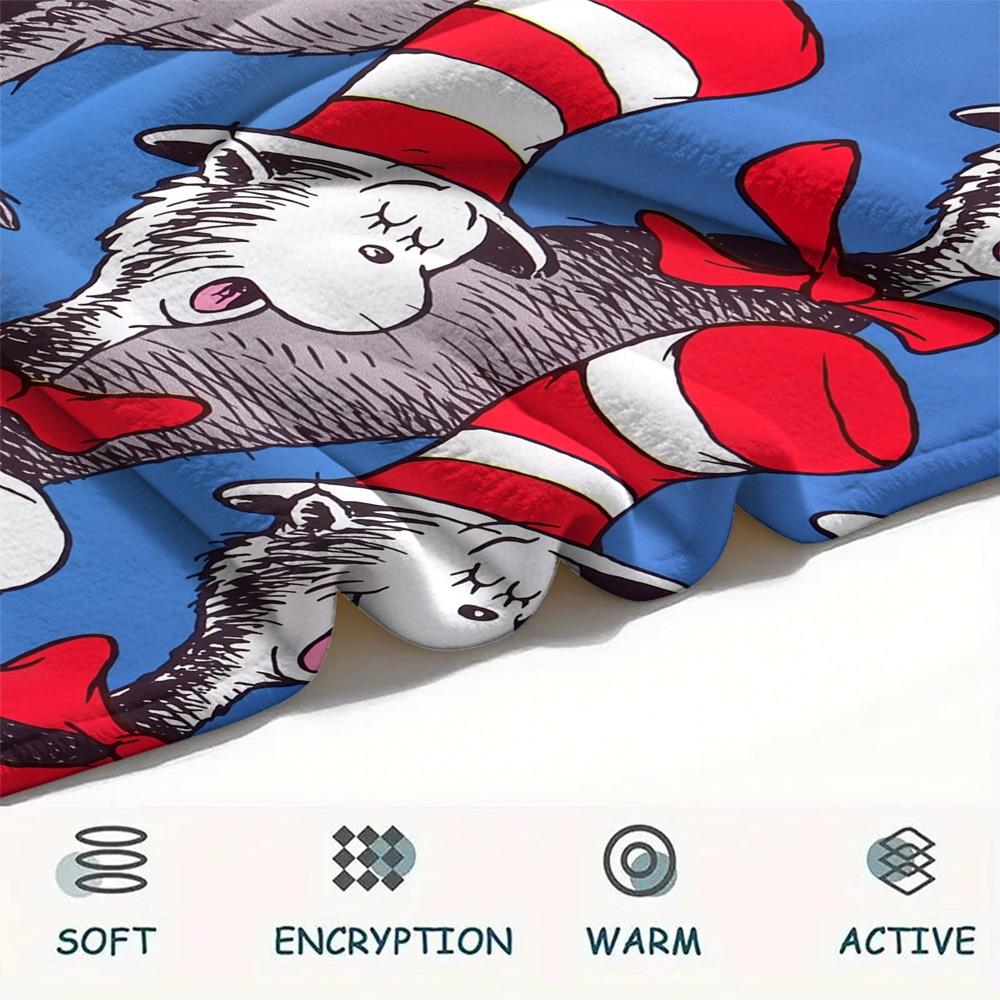 The Cat in the Hat Print Flannel Blanket, High quality Comfortable for All Seasons, Home Decor, Warmth and Comfort