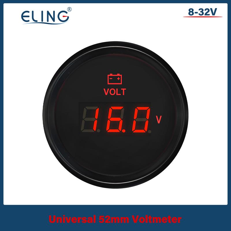 ELING 52mm Waterproof IP67 (Digital) Voltmeter Voltage Meter 8-16V 16-32V (8-32V) for Auto Boat Yacht RV Motorcycle Vehicle