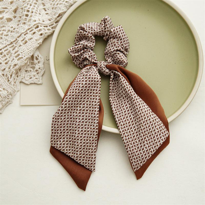 25cm Flower Print Bowknot Elastic Hair Band Women Scrunchie Girls Hair Tie Ponytail Holder Headband Hair Rope Hair Accessories