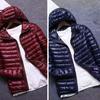 Winter Men Coat Ultra Lightweight Hood Solid Color Thin Cotton Padded Zipper