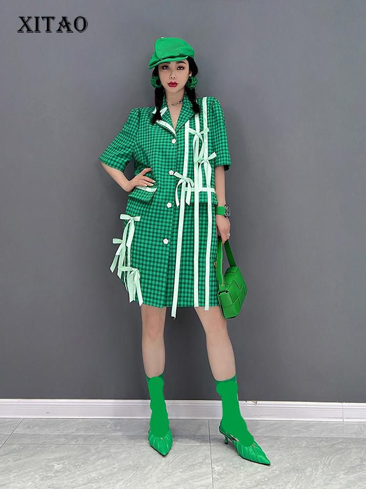 

XITAO Модное клетчатое платье-бант WMD6565