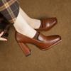 2025 spring and autumn new single shoes women's high heels square head fashion thick heel retro European and American French versatile women'