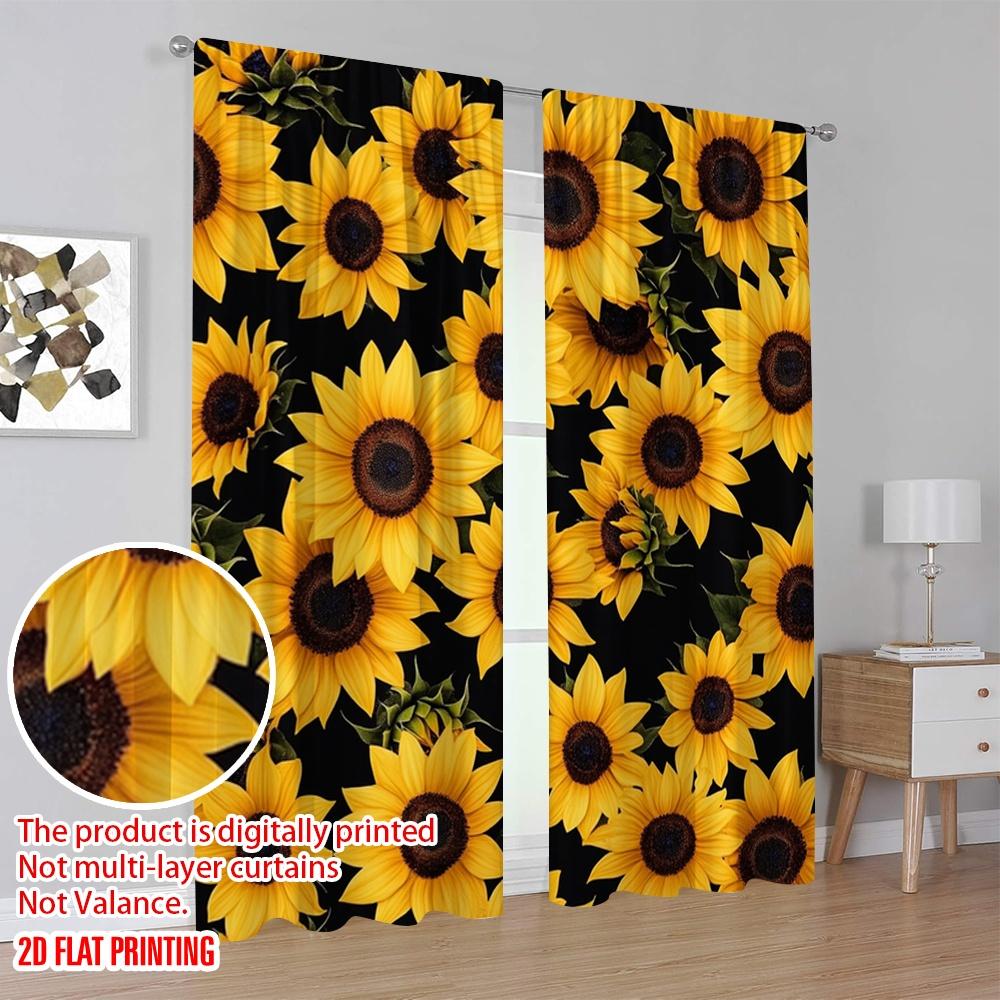 2D flat printing 2pcs Curtains sunflower Protecting Privacy Family Party Decoration for Home Decor