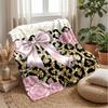Gold Glitter Leopard Roses Theme Blanket Lightweight Warm Flannel Blanket Decorative Throw Blanket for Home Decoration