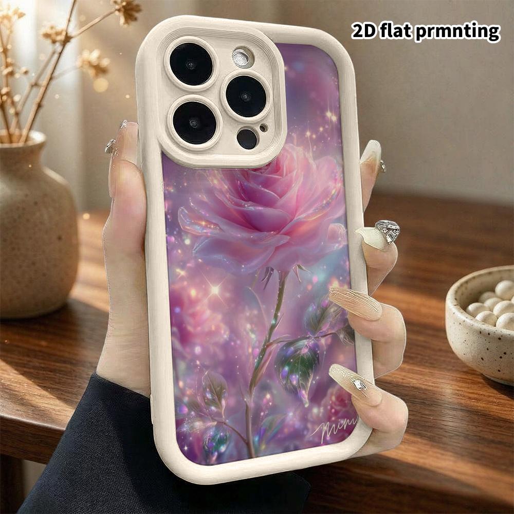 Phone Case: 2D Flat Design Suitable for iPhone 18 17 16 15 14 13 Pro Stepped Protective Case, Dreamy Rose, Christmas and Halloween Gift