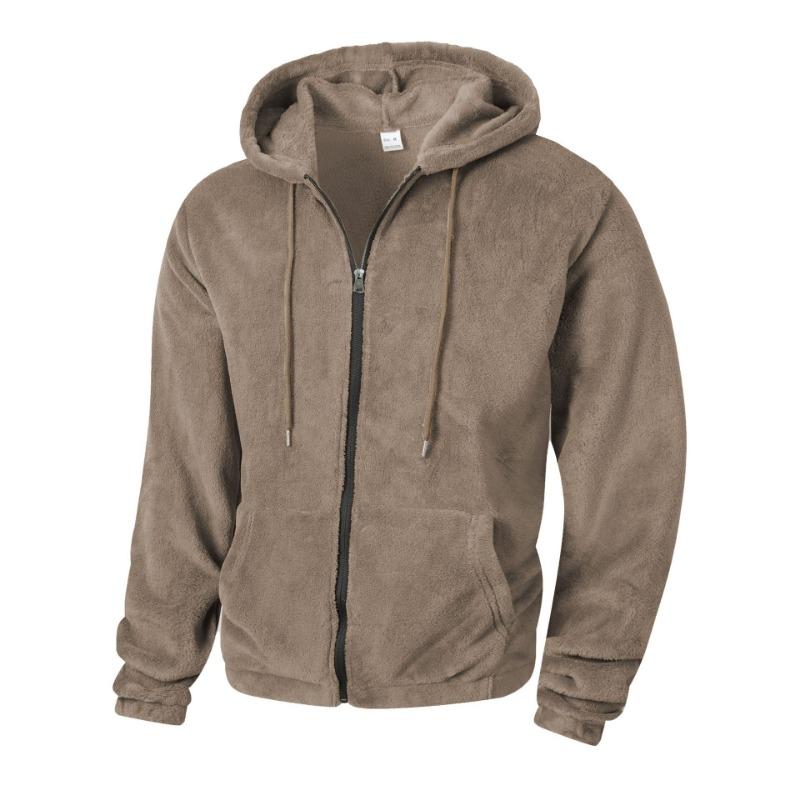 Solid Fleece Lined Drawstring Hooded Top And Long Pants Two Piece Casual Mens Set