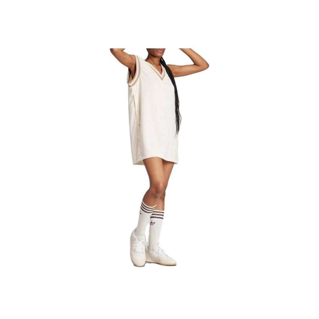 Adidas Originals Solid Color V-Neck Casual Loose Short Sleeveless Dress Women Dresses White IS5261