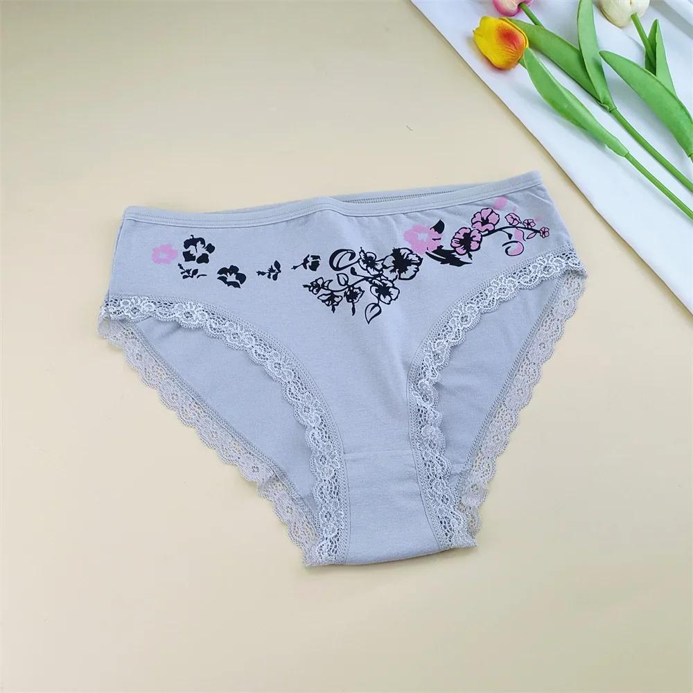 6 Pieces Floral Printed Women's Plus Size Cotton Underwear Comfortable Ladies Soft Briefs Breathable Mother Panties