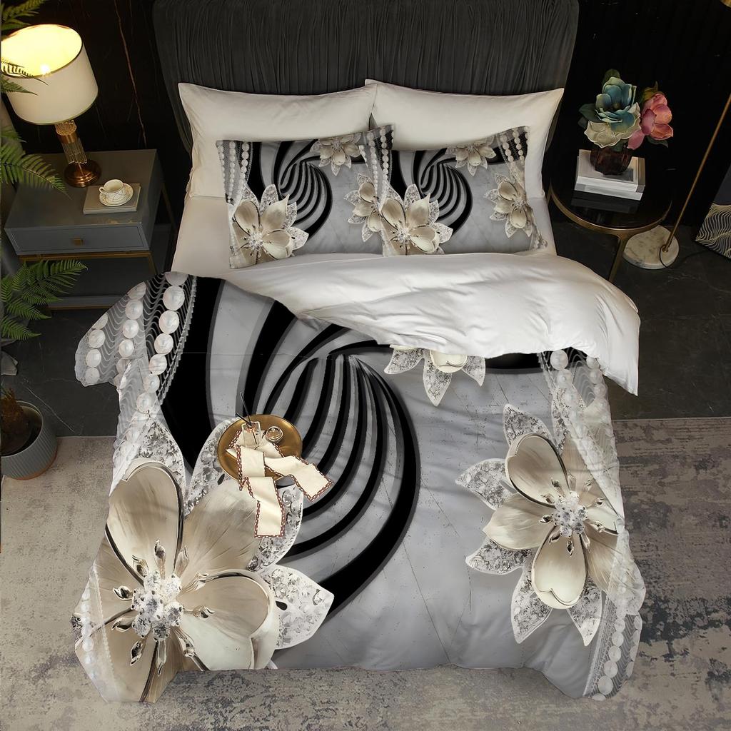 Diamond Dream Flower Pattern 3D Printed Duvet Cover Set Abstract Art Luxury Style Quilt Cover Set Soft Comfortable Bedding Set