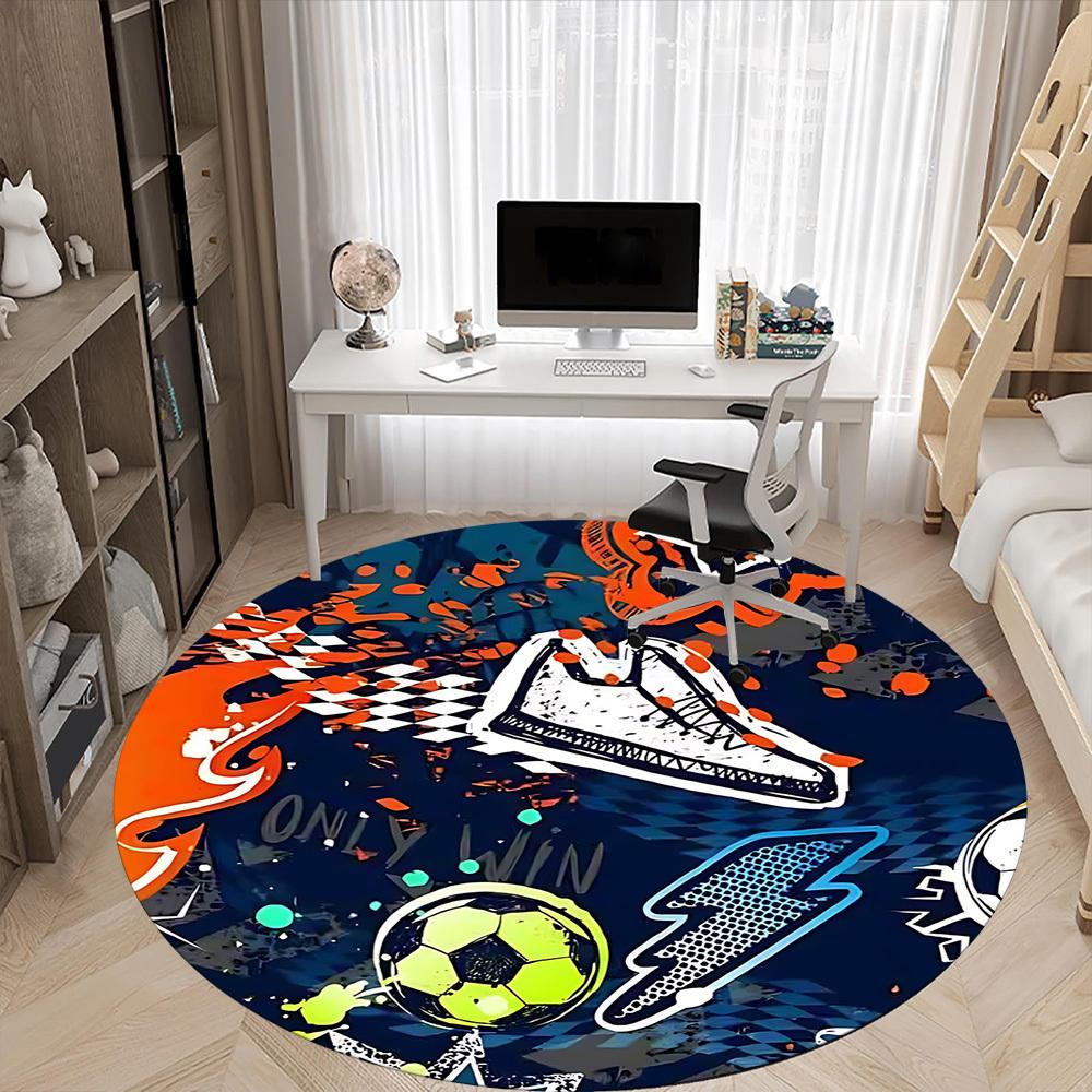 1 Stück Fußball Sport Büro Runder Teppich, Matte Geeignet für Büro, Unter Bürostühlen Schlafzimmer Wohnzimmer Heimdekoration, Raum Deko