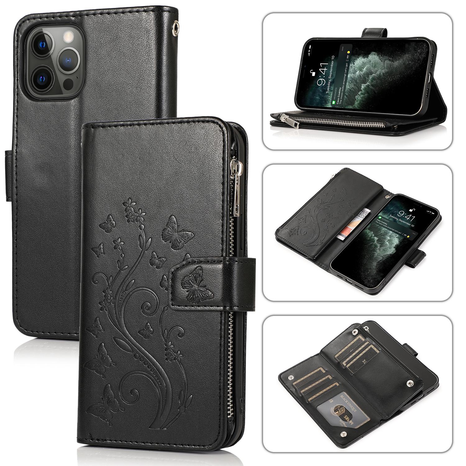 

Кошелек на молнии с тиснением, флип-кошелек с отделениями для карт, кожаный чехол для iPhone 13 12 11 Pro Max XS MAX для Samsung S21 S20 Ultra Plus S20FE Note20ultra A12 A52 iPhone 6/6S чёрный