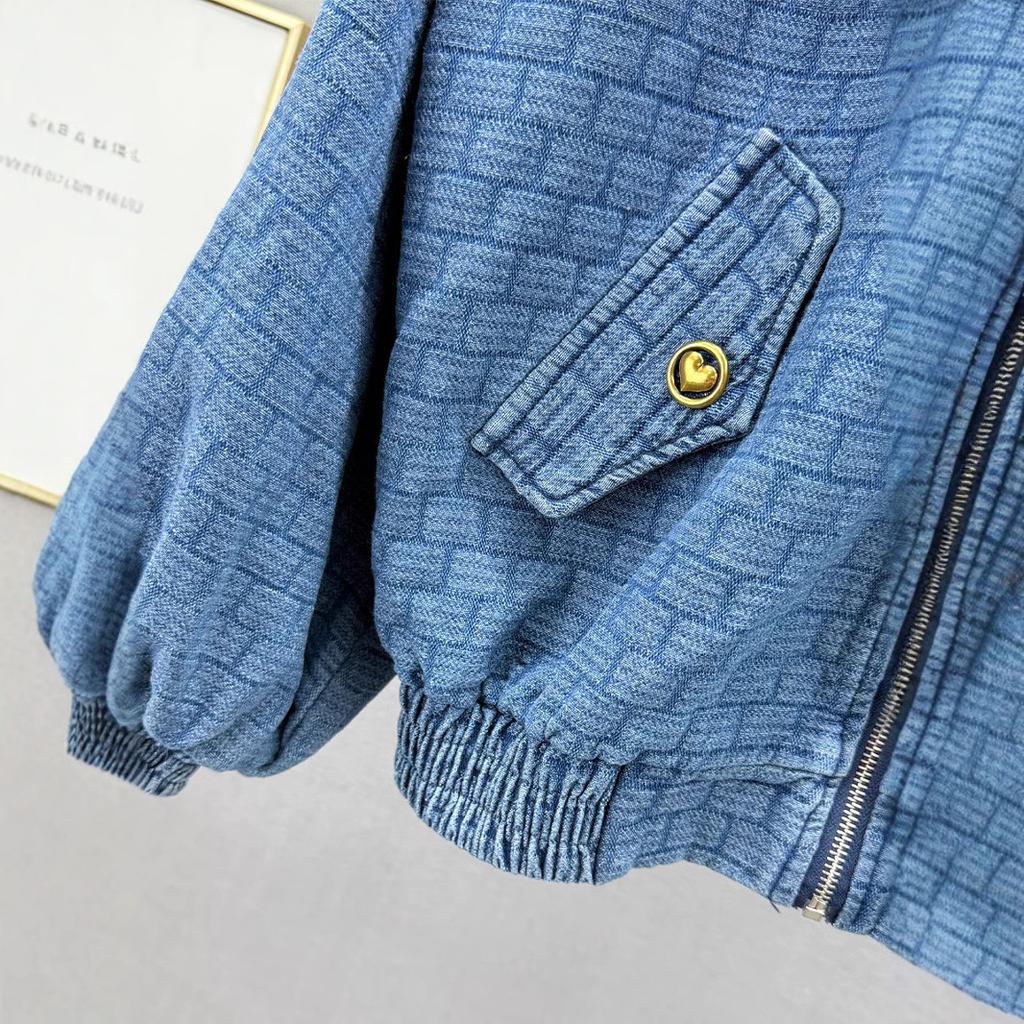 Heavy Industry Diamond-encrusted Denim Jacket Women's Spring New Loose and Thin European Ruffle Edge Splicing Top Trendy Brand