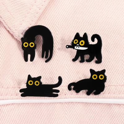 Cute Big Eyes Black Cat Enamel Pin Kawaii Kitty Cartoon Animal Brooches Lapel Backpack Badge Funny Jewelry Gifts For Friends
