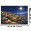 1pc 2D Flat Nativity Background - Starry Night Village Scene and the Star of Bethlehem, Polyester Christmas Decoration