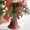 Creative Christmas Bell Pendant Retro Exquisite Xmas Tree Pendant with String Artificial Pine Metal Bow Bells Entrance Porch