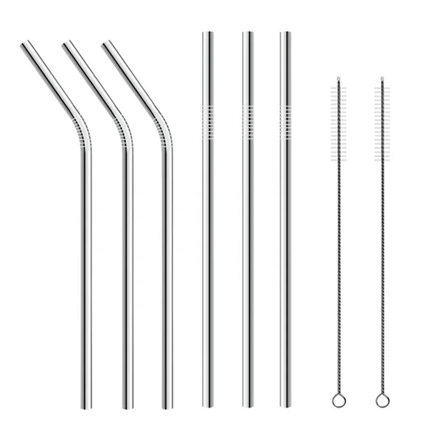 2/4/8Pcs Drinking Straw Reusable Straws with Cleaner Brush Set High Quality Eco Friendly Stainless Steel Metal Straw For Mugs
