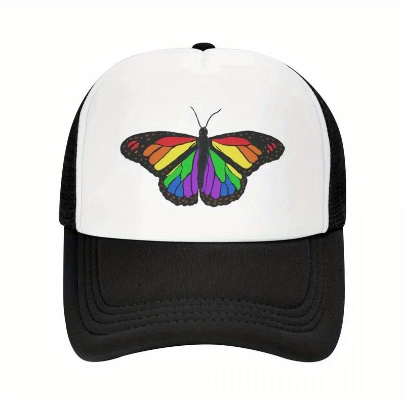 Rainbow Butterfly Pride Flag Trucker Hat Adjustable Mesh Baseball Cap Casual Unisex