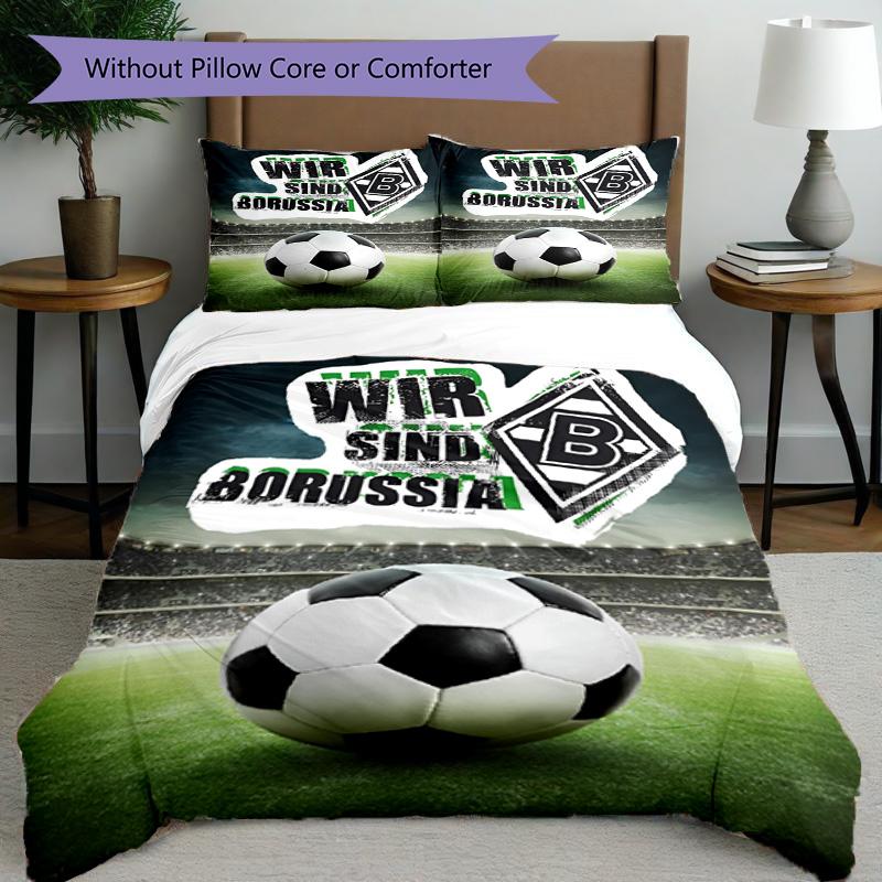 3pcs Duvet Cover Set (1*Duvet Cover + 2*Pillowcase, Without Core), Borussia Monchengladbach Print Bedding Set, Bedroom Decor, All‑Season, Birthday Gif