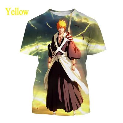 Herrenmode Kurosaki Ichig Kurzarm Japanischer Anime BLEACH 3D-Druck T-Shirt Lässig Unisex Cosplay Cool O-Ausschnitt Oberteile