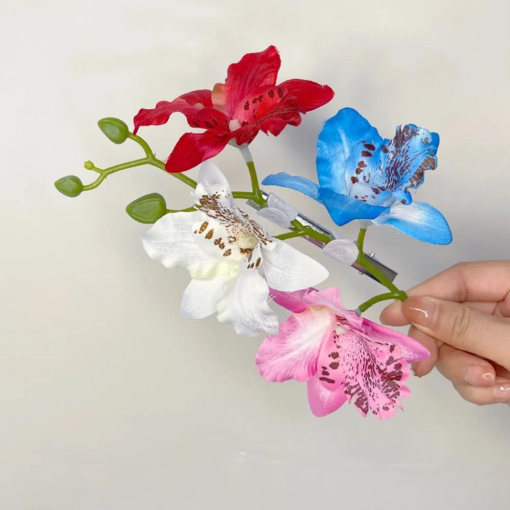 Orchid Flower Fairy Hairpins Spring Summer Artificial Flowers Floral Barrette Wedding Party Travel Hairpiece for Women Girls