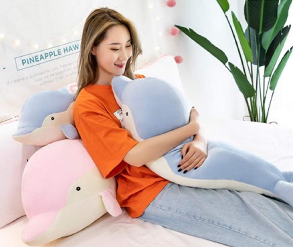 Dolphin Body Pillow - Fluffy and Snuggly, Dream of Swimming with Cute Dolphins In the Ocean (Blue, 70cm)