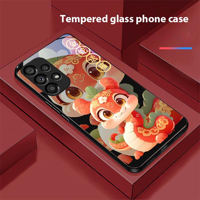 New Cartoon Snake For Samsung Galaxy S10 20 Plus 21 FE 22 23 24 FE 25 Ultra Black Tempered Glass Phone Case Hard Shell