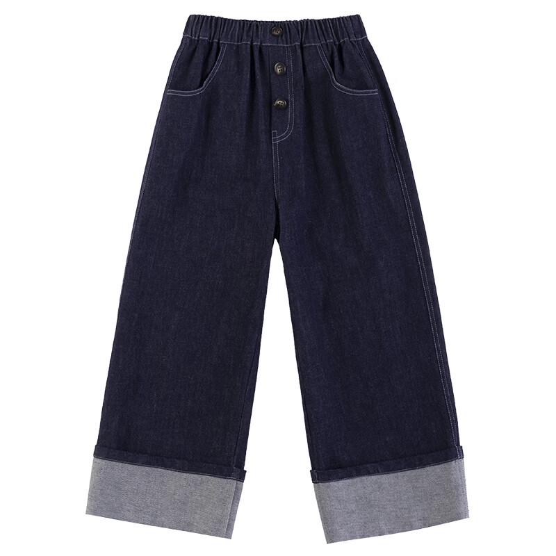 Hacikis Kids' Unisex Retro Loose Fit Straight Leg Rolled Hem Jeans