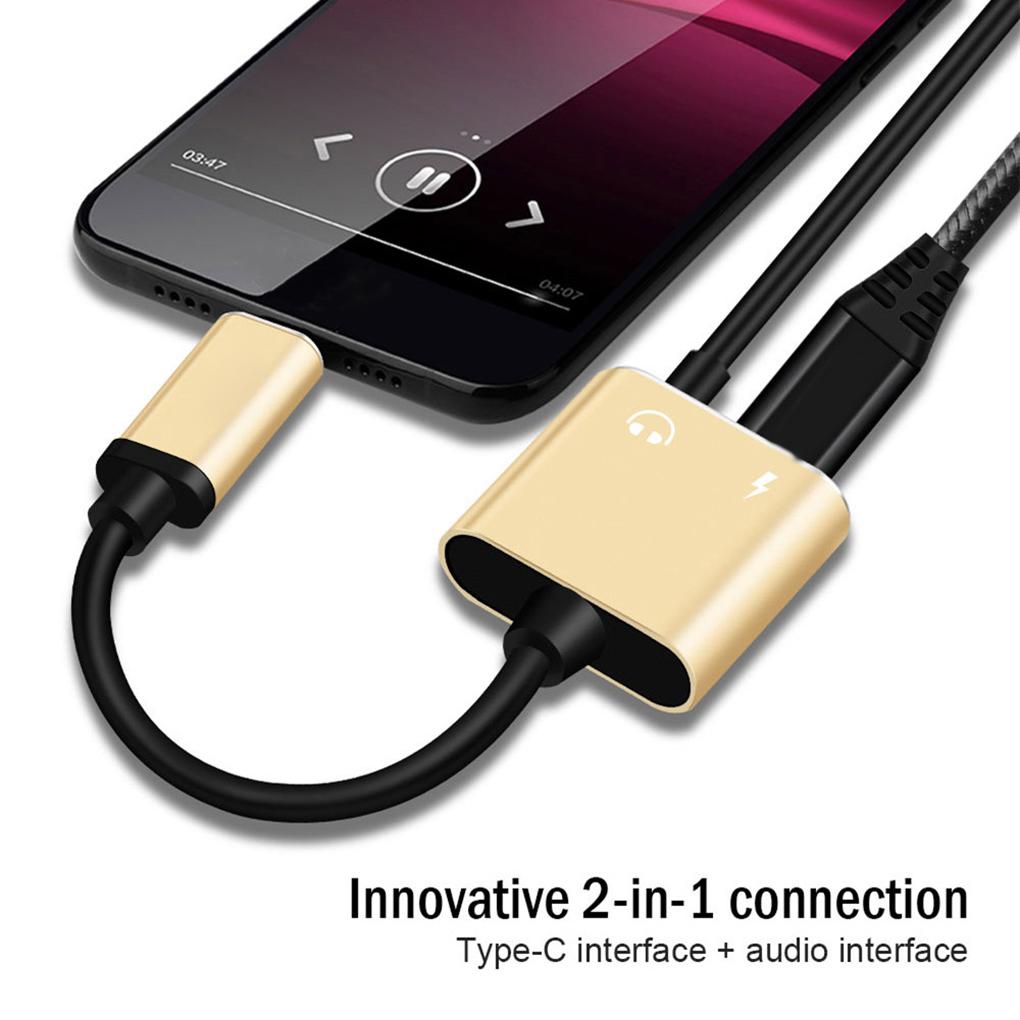 2 IN 1 USB Type-C To 3.5mm Jack AUX Audio Headphone Adapter Charger Cable