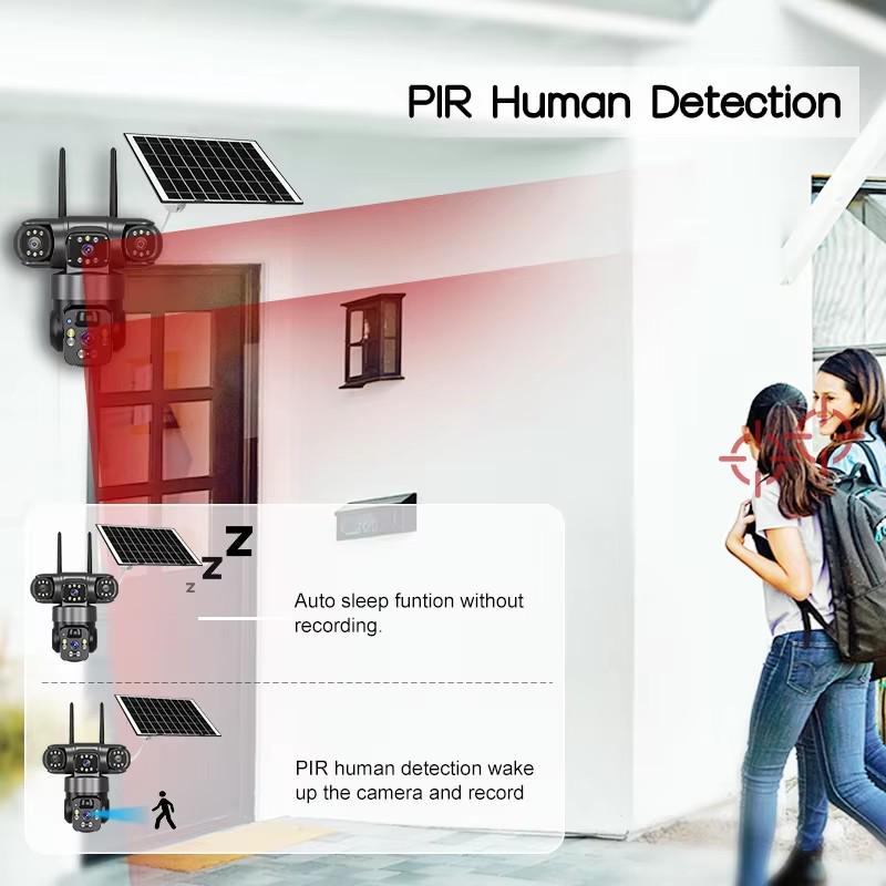 V380pro Solar Wireless HD 9MP 4G Home Camera with Three Lenses