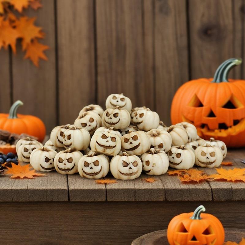 20PCS Resin Halloween New White Ghost Face Pumpkin Set Halloween Resin Home Garden Micro Landscape Bonsai Decoration