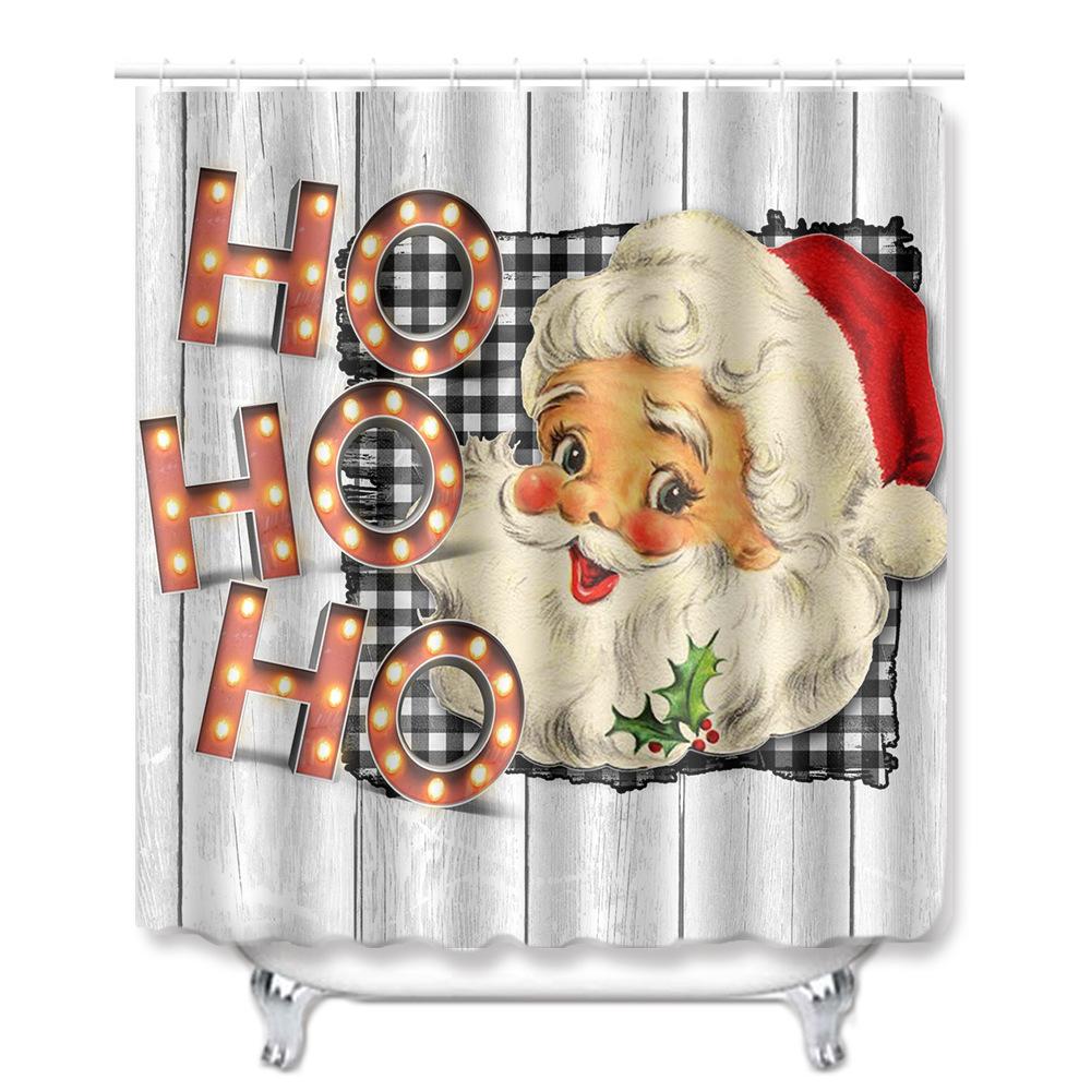 Christmas Shower Curtain Floor Mat Combination Four-Piece Set Bathroom Toilet Carpet Shower Room Mat Foot Mat