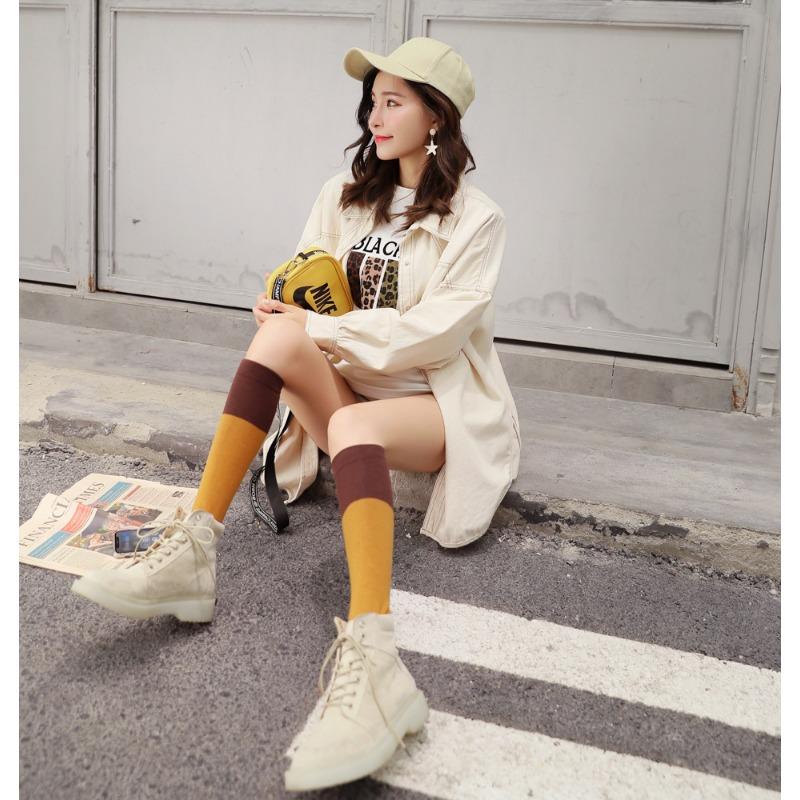Solid-color Patchwork Knee-high Socks, Medium Long Calf Socks, Solid-color High Socks