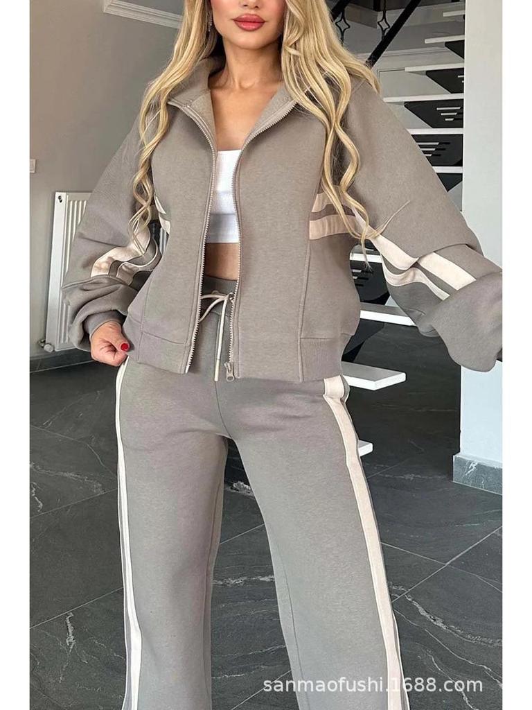 Women's Y2K Striped Zipper Jacket and Pants Sportswear Set - Autumn Collection 2024