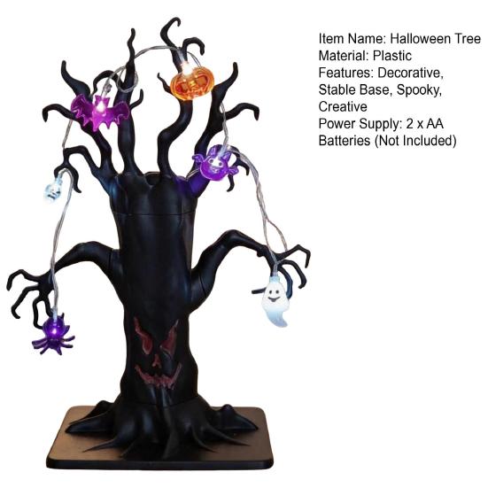 Entryway And Showcase Displays Halloween Lighted Ghost Tree Centerpiece with LED Lights, Pumpkin Bat Small Battery Operated Spider Light String,