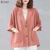 ZANZEA Women Summer Turn Down Collar Loose 3/4 Sleeve Cardigan Blouse
