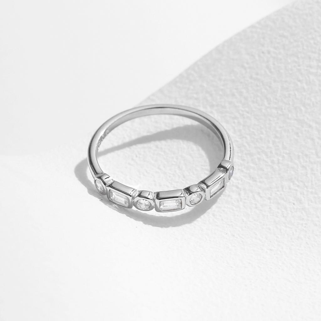 MODIAN 925 Silver Fashion Round Rectangle Dazzling Clear CZ Band Ring For Women Wedding Engagement Fine Jewelry
