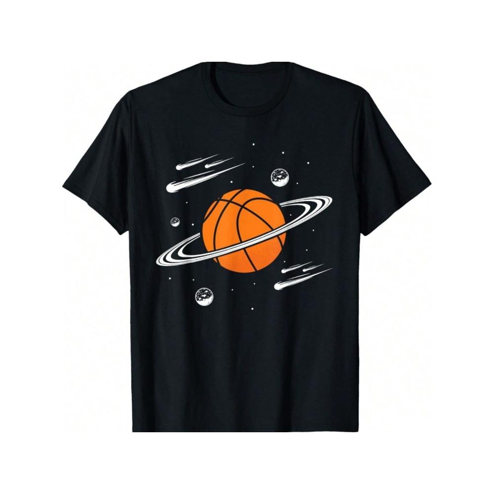 

Men s Retro Basketball Pattern T-Shirt Cool Design with Planets and Stars Comfortable Fashion Casual Clothing 3XL