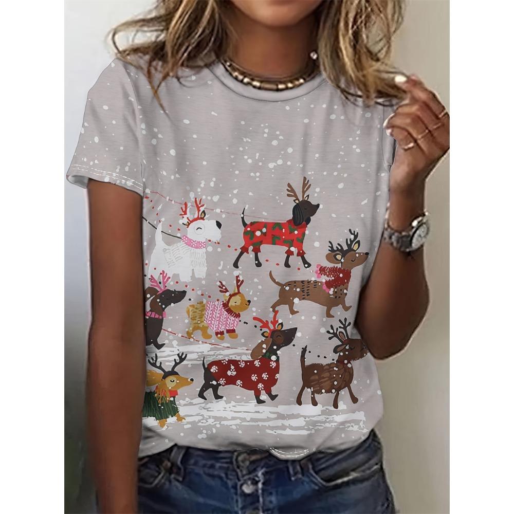 Women's T-Shirts 3d Animal Print Daily Tshirt Funny Casual Ladies Short Sleeve O Neck Female Clothing Top