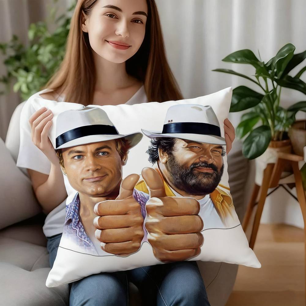 

T-Terence Hill And Bud S-Spencer Pillow Case Short Plush Double-sided Print Square Throw Pillow Covers Sofa Home Cushion Decor 16x16Inch