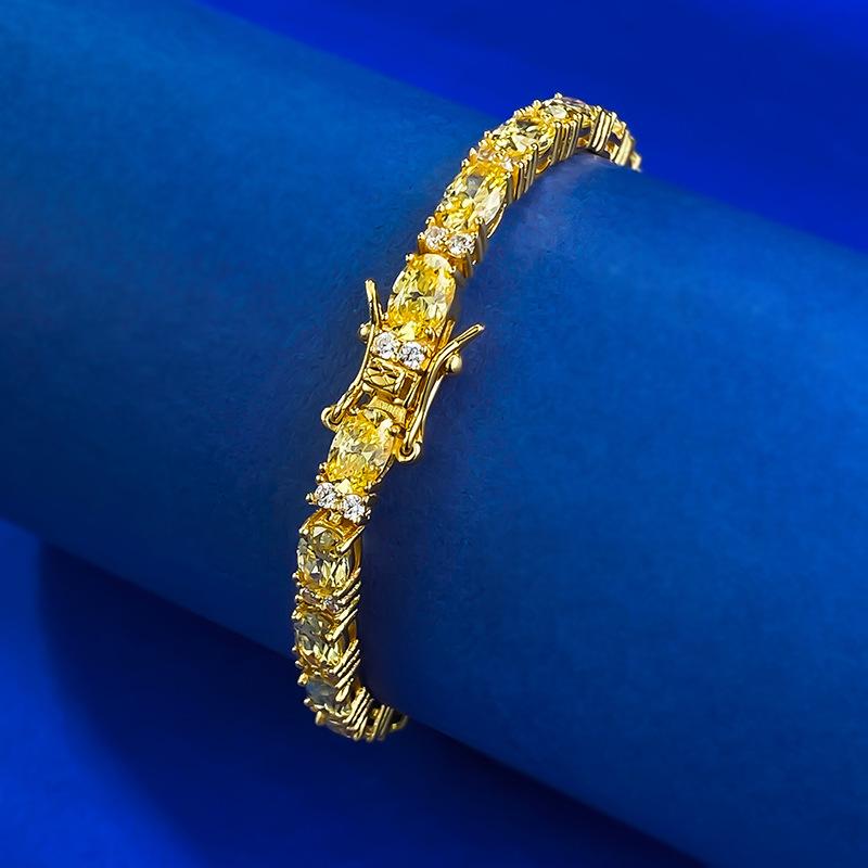 Gold-Plated Luxury Set 4 * 6Mm Pigeon Egg Full Diamond Yellow Diamond Oval Bracelet For Women