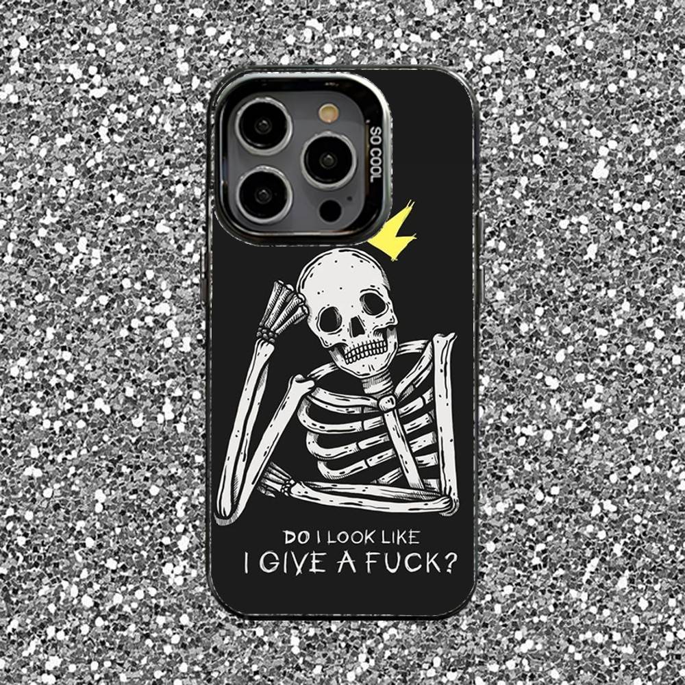 

Funny Skeleton Skull Phone Case For iPhone 16,15,14,13,12,11,Pro,XS,Max,Plus,Mini,SE Black Candy Matte Shockproof Cover iPhone15