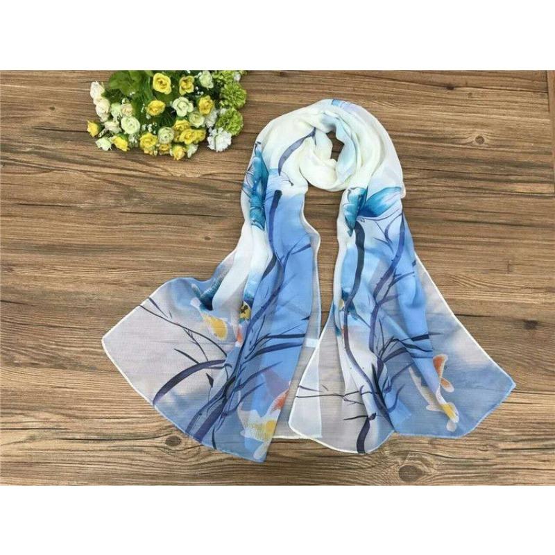 Spring and Summer Women's Chiffon Printed Scarf Sun Protection Thin Silk Scarf Shawl Beach Butterfly Scarf