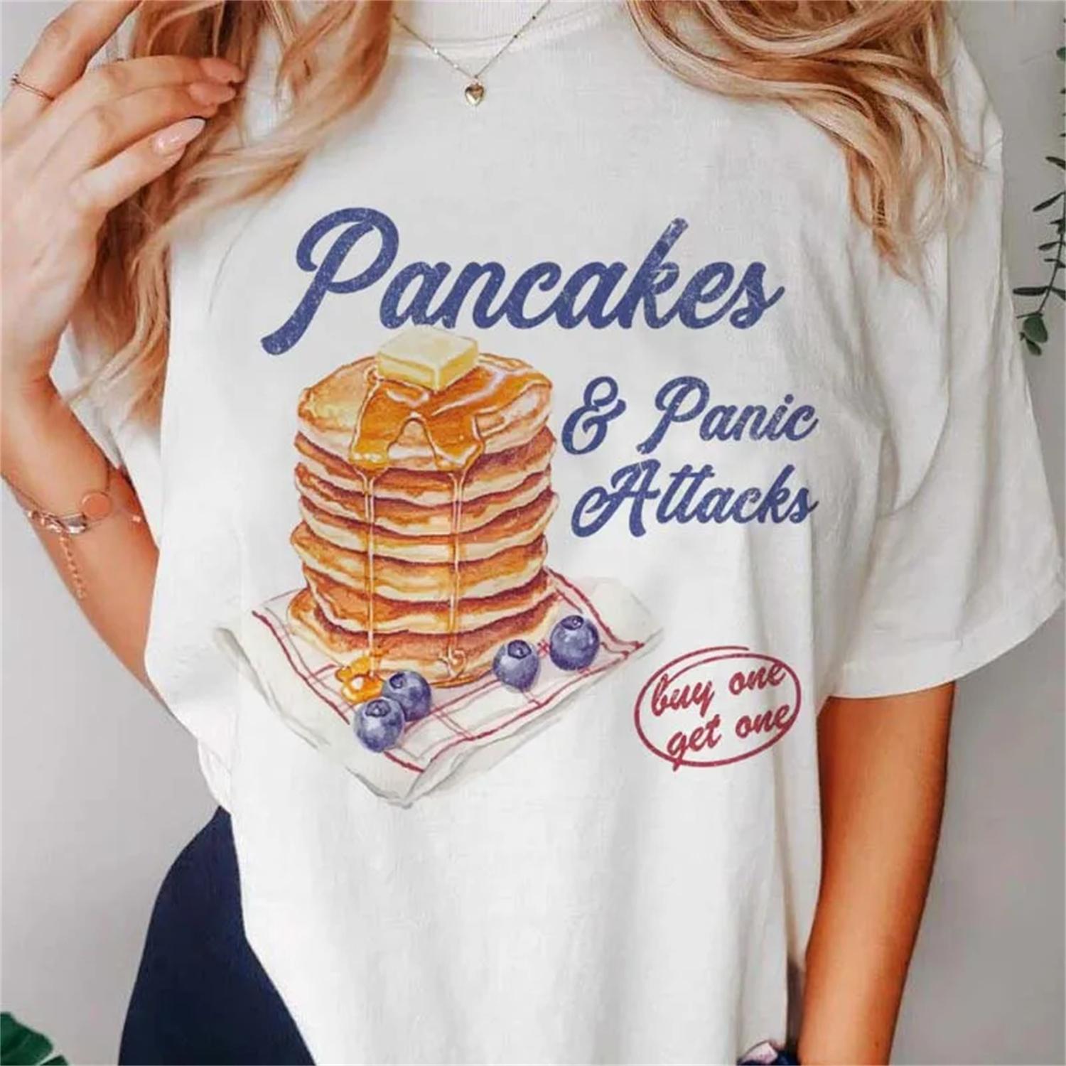 

T-Shirt Fashion Pancakes&Panic Attacks Printed Women s Short Sleeve Cute Pattern Summer Top Fashion Casual Clothing T-Shirt XXXXXL білий
