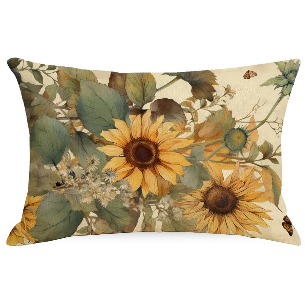Flowers And Plants Sunflower Linen Pillow New Sofa Pillow Home Printed Pillow Case Premium Durable Quality Useful