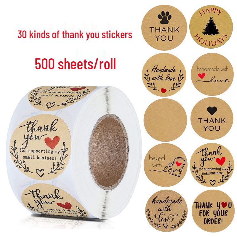 500 Kraft Paper Thank You Sealing Stickers for Handmade Dessert and Cake Gifts
