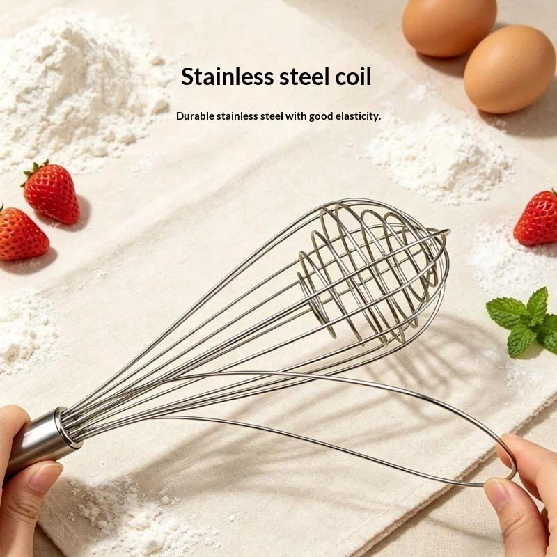 Stainless Steel Eggbeater Cream Mixer Spin Stirrer Egg Whisk Manual Wood Handle Knead Dough Rotary Eggbeater Stiring Stick