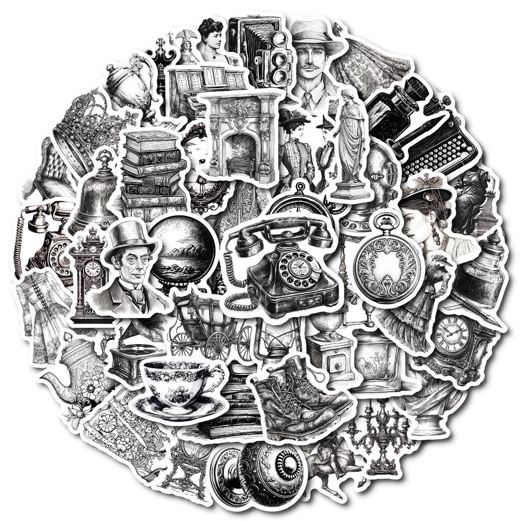 50 Cold Black And White Style Various Vintage Objects Antique Supplies Graffiti Stickers