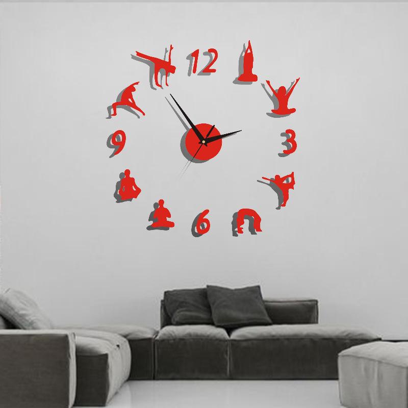 

Креативные часы на стену для йоги, сделай сам, простые, персонализированные, модные, цифровые часы, наклейка на стену для гостиной без гвоздей, бесшумные mirror silver