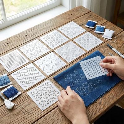 30pcs Geometric Pattern Sashiko Stencil Kit Reusable Handmade Sashiko Embroidery Template DIY PET Embroidery Stencil